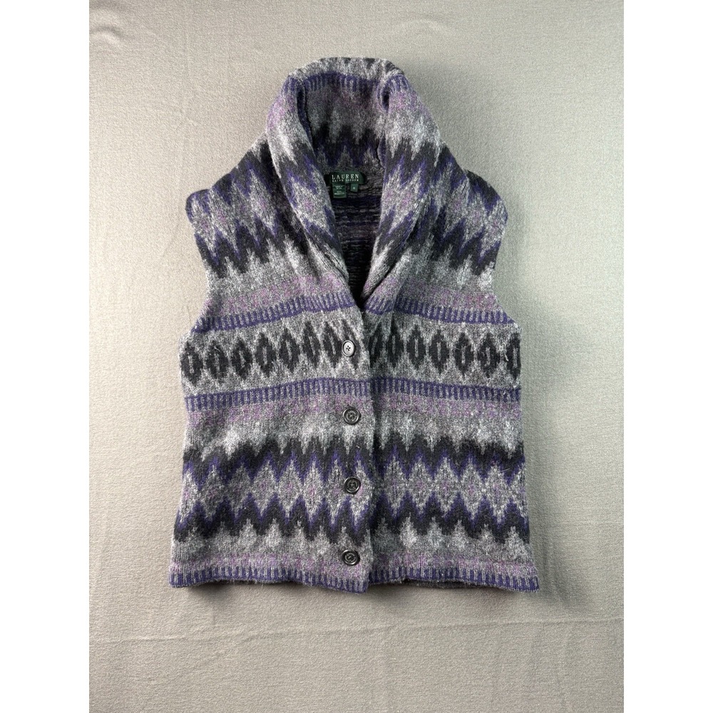 Vintage 90s Polo Ralph Lauren Tribal Print Lambswool Sweater Vest Women’s Size M